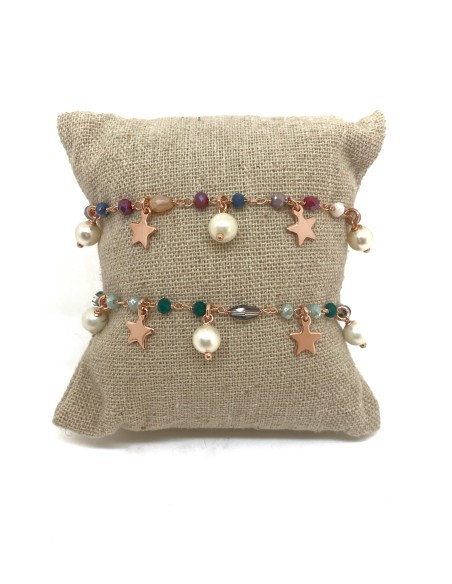 Bracciale Cristalli Perle Pendenti e Stelle