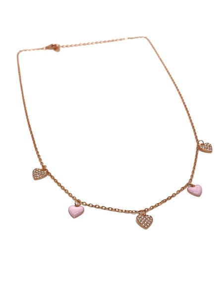 Collana Corta Cuori Pendenti Smalto e Zirconi