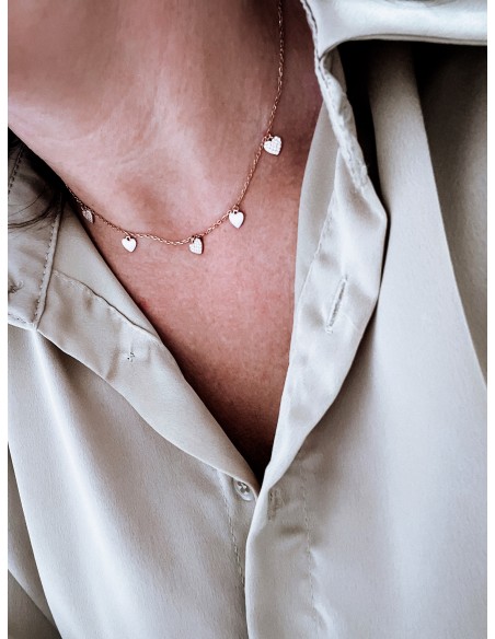 Collana Corta Cuori Pendenti Smalto e Zirconi