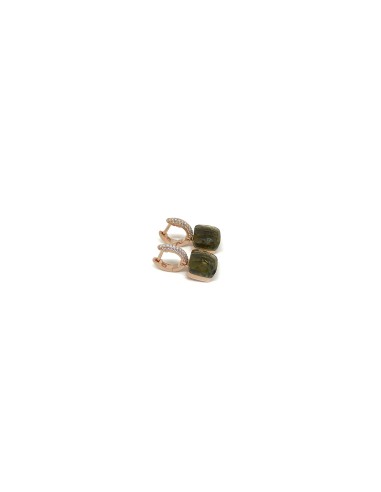 Dark Green Square Zirconia Snap Earrings