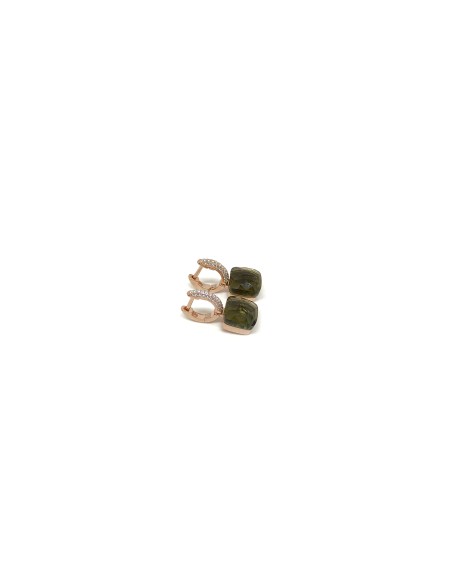 Dark Green Square Zirconia Snap Earrings