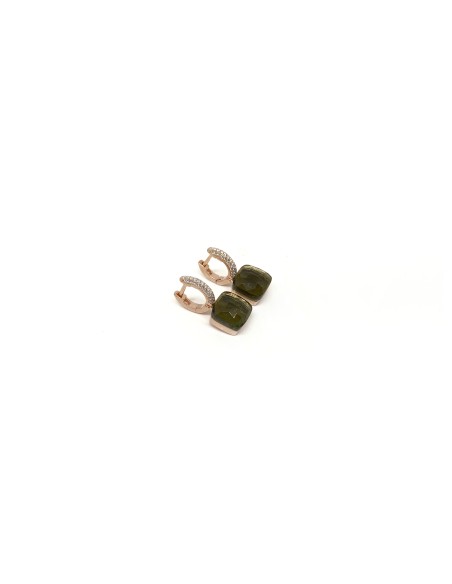 Dark Green Square Zirconia Snap Earrings
