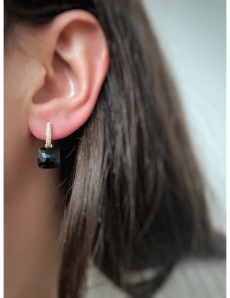 Square Scattino Black Zircons Earrings